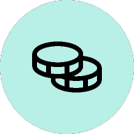 Icon of two stacked coins on a light blue circular background.