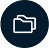 Icon of two overlapping folders against a dark blue circular background.