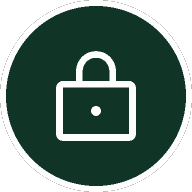 A white padlock icon centered on a dark green circular background.